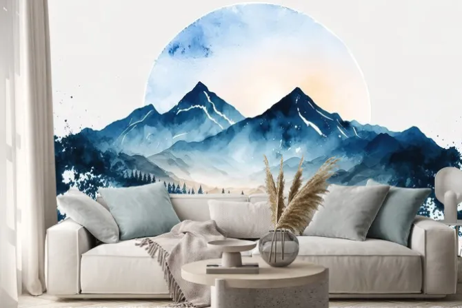 Naklejka: Akwarelowy księżyc za chmurami