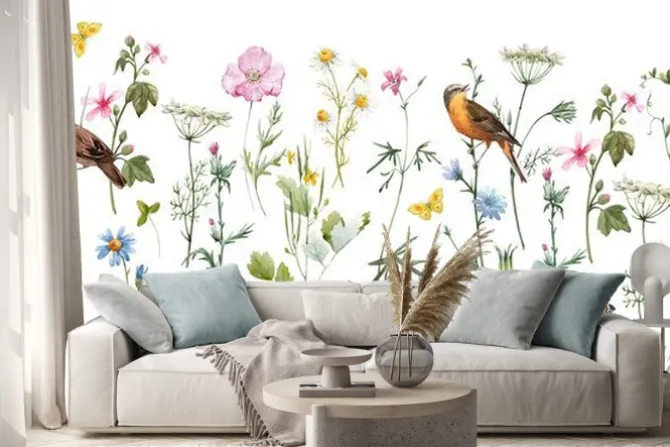 Naklejka: Akwarelowy kwiatowy wzór