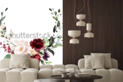 Naklejka: Akwarelowy wianek z kwiatów na białym tle