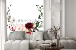 Naklejka: Akwarelowy wianek z kwiatów na białym tle