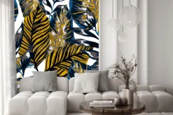 Naklejka: Akwarelowy wzór z tropikalnych liści: palmy, monstera, marakuja.