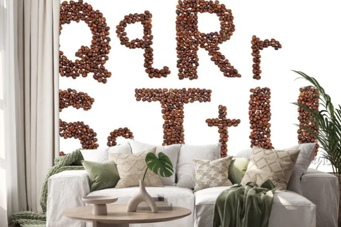 Naklejka: Alfabet z ziaren kawy izolowane