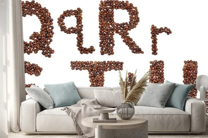 Naklejka: Alfabet z ziaren kawy izolowane