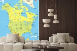 Naklejka: Ameryka północna szczegółowa mapa polityczna z ikonami nawigacji