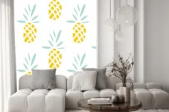 Naklejka: Ananasy na białym tle. wektor bez szwu z owoców tropikalnych.