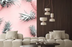 Naklejka: Ananasy na jasnoróżowym tle