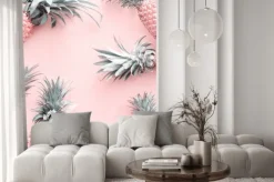 Naklejka: Ananasy na jasnoróżowym tle