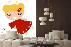 Naklejka: Anioł dziewczyna z xmas dekoracji (czerwony)
