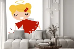 Naklejka: Anioł dziewczyna z xmas dekoracji (czerwony)