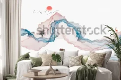 Naklejka: Artystyczny krajobraz malowany tuszem