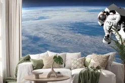 Naklejka: Astronauta lub kosmonauta latania na ziemi - 3d render