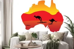 Naklejka: Australia map i dwa skacze kangur