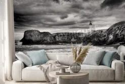 Naklejka: B & w latarnia morska na brzegu w newport, w stanie oregon.