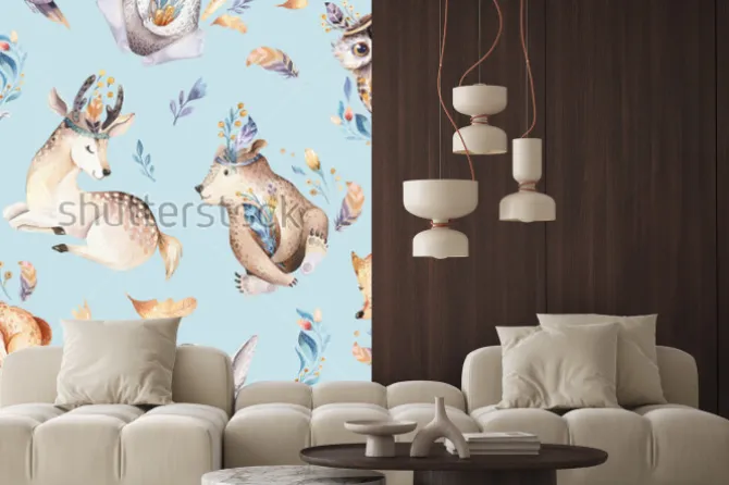 Naklejka: Baby animals nursery isolated seamless pattern with bannies.