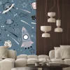 Naklejka: Baby seamless pattern - space, spaceships and planets with stars.