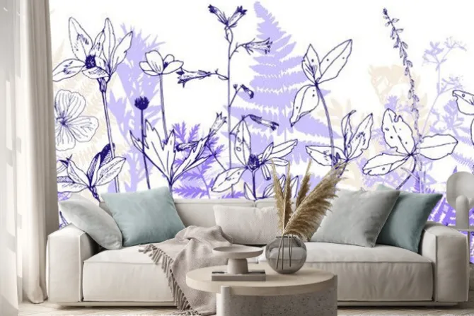 Naklejka: Background with drawing herbs and flowers
