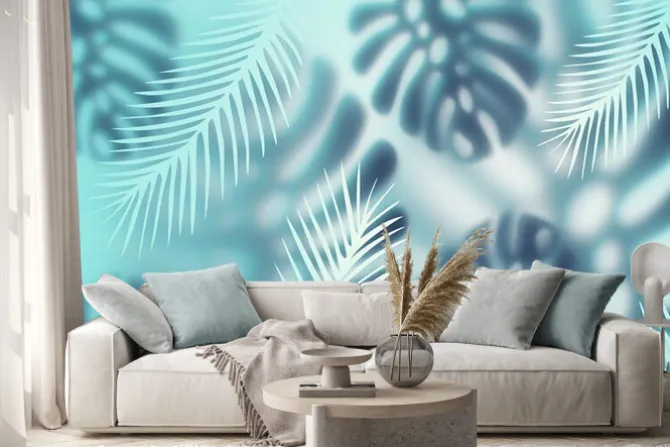 Naklejka: Background with tropical monstera leaves