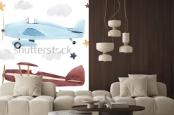 Naklejka: Bajkowe samoloty w stylu akwarelowym