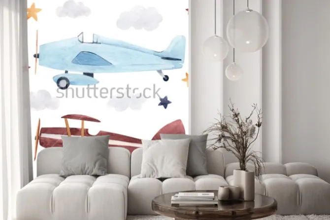 Naklejka: Bajkowe samoloty w stylu akwarelowym