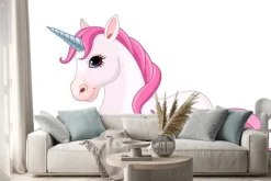 Naklejka: Bajkowy jednorożec z różową grzywą