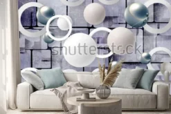 Naklejka: Balls and circles on an abstract background. photo wallpaper