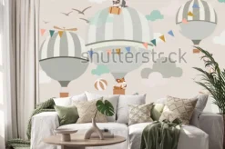 Naklejka: Balony na niebie do lisów w delikatnych tonach