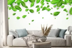 Naklejka: Banner z zielonymi liśćmi.