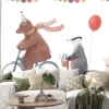 Naklejka: Beautiful image with cute hand drawn watercolor animals on bikes