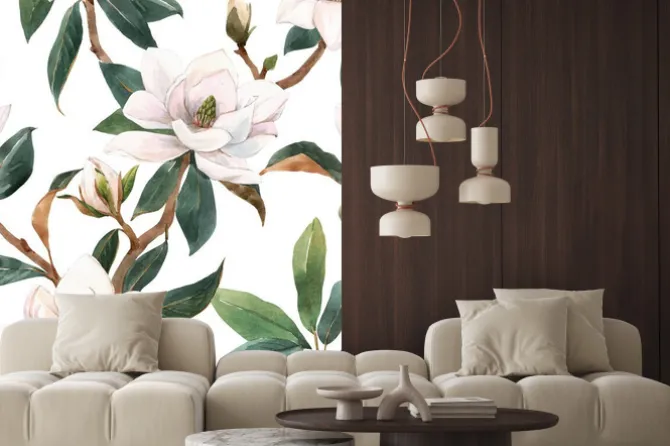 Naklejka: Beautiful seamless pattern with hand drawn watercolor white magnolia