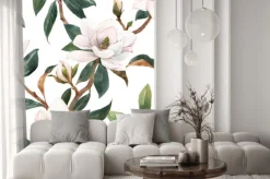 Naklejka: Beautiful seamless pattern with hand drawn watercolor white magnolia