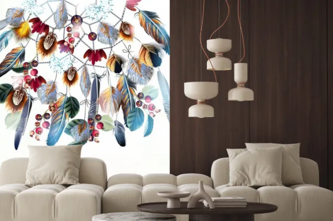 Naklejka: Beautiful vector fashion boho illustration with dreamcatcher