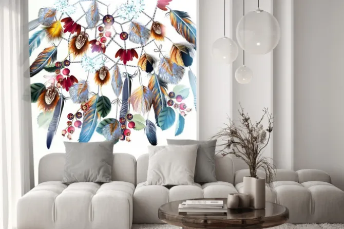 Naklejka: Beautiful vector fashion boho illustration with dreamcatcher