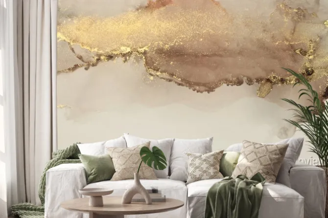 Naklejka: Beżowy marmur ze złotawymi plamami