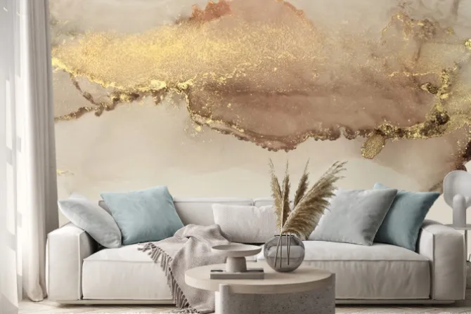 Naklejka: Beżowy marmur ze złotawymi plamami