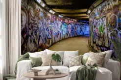 Naklejka: Betonowy tunel podziemny wymalowany graffiti