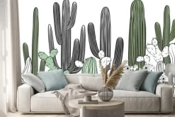 Naklejka: Bez szwu deseń z kaktusem. las dzikich kaktusów