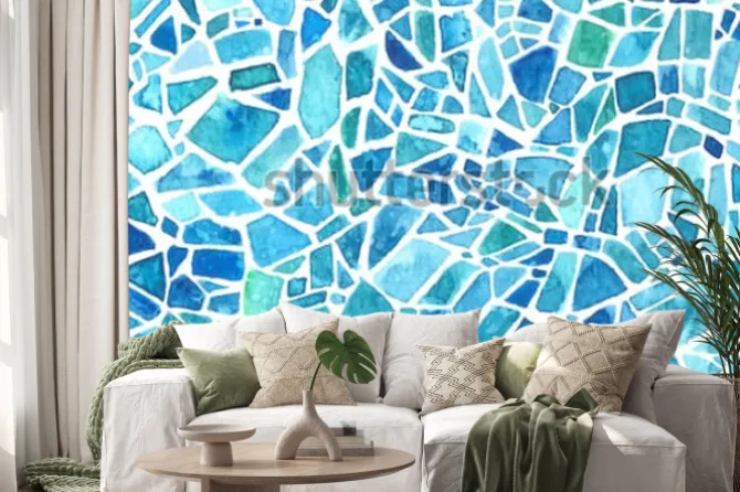 Naklejka: Bezszwowa mozaiki tekstura. kalejdoskop tło wektor niebieski.