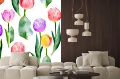 Naklejka: Bezszwowe tulipan wzór na białym tle