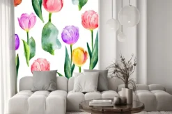 Naklejka: Bezszwowe tulipan wzór na białym tle