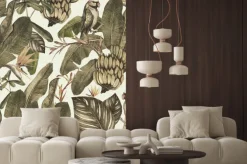 Naklejka: Bezszwowy akwarela wzór z poślubnikiem, palmowymi liśćmi, gałąź