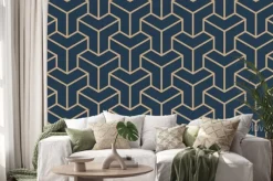 Naklejka: Bezszwowy dębny błękitny i brown azjatykci trójgraniasty deseniowy