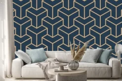 Naklejka: Bezszwowy dębny błękitny i brown azjatykci trójgraniasty deseniowy