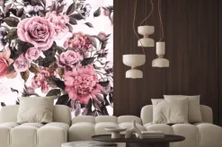 Naklejka: Bezszwowy kwiecisty wzór z różowymi różami i peoniami na akwareli