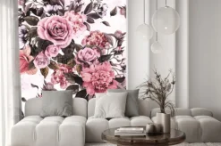 Naklejka: Bezszwowy kwiecisty wzór z różowymi różami i peoniami na akwareli