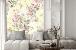 Naklejka: Bezszwowy róża wzór i bumble pszczoła ry