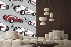 Naklejka: Bezszwowy wzór, roczników samochodów wyścigowych typografii koszulki