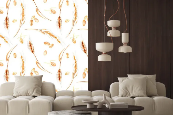 Naklejka: Bezszwowy wzór z pszenicznymi spikelets i adra wręcza patroszonego