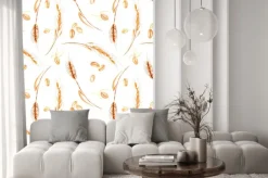 Naklejka: Bezszwowy wzór z pszenicznymi spikelets i adra wręcza patroszonego