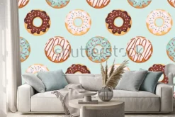 Naklejka: Bezszwowy wzór z oszklonymi donuts. kolory niebieski i czekoladowy.