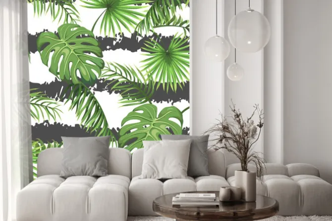 Naklejka: Bezszwowy wzór z lampasami i liśćmi drzewka palmowe